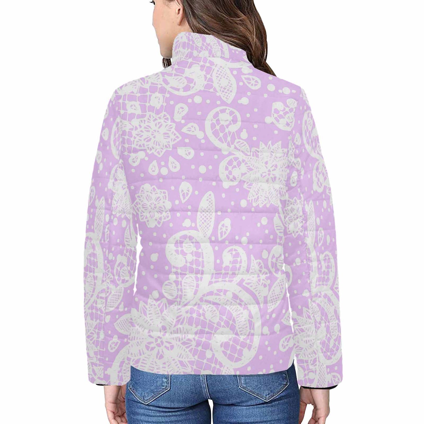 Victorian Lace print womens padded quilted jacket, design 06