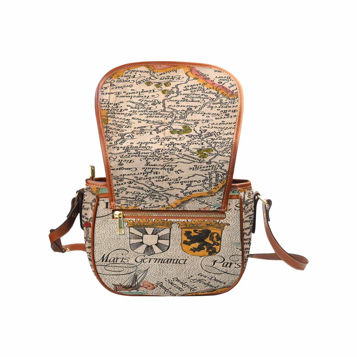 Antique Map design Handbag, saddle bag, Design 12