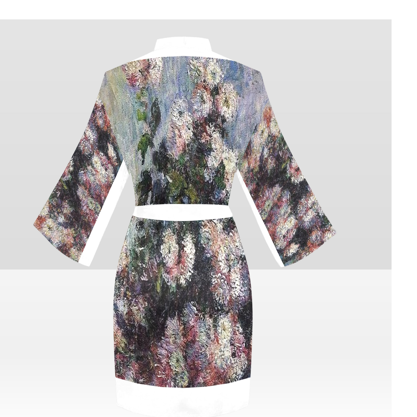 Vintage Floral Kimono Robe, Black or White Trim, Sizes XS to 2XL, Design 44