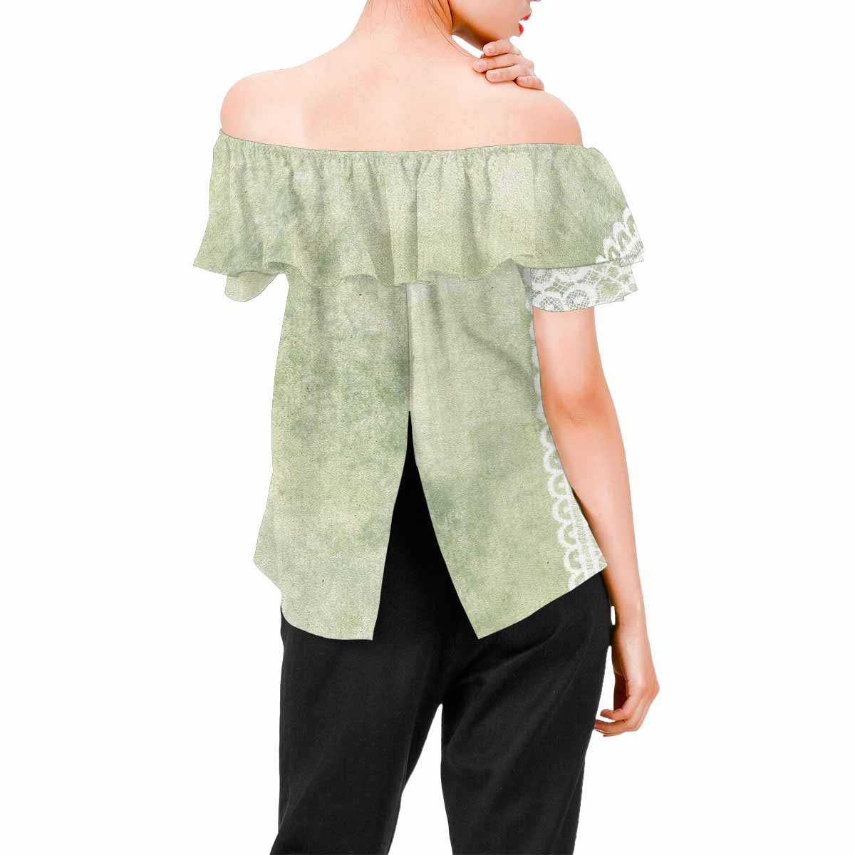 Victorian Lace print Chiffon Blouse, design 42