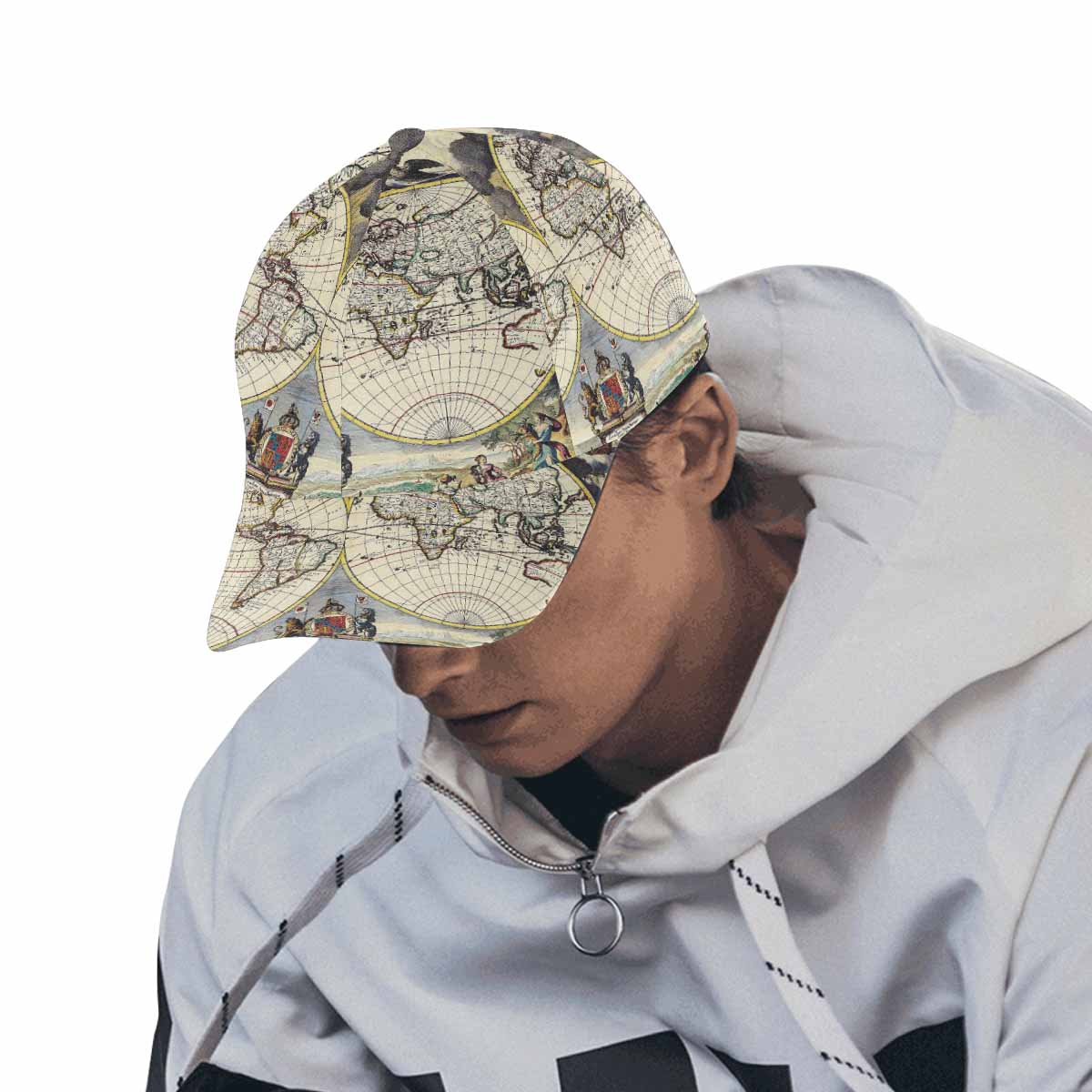 Antique Map design dad cap, trucker hat, Design 19