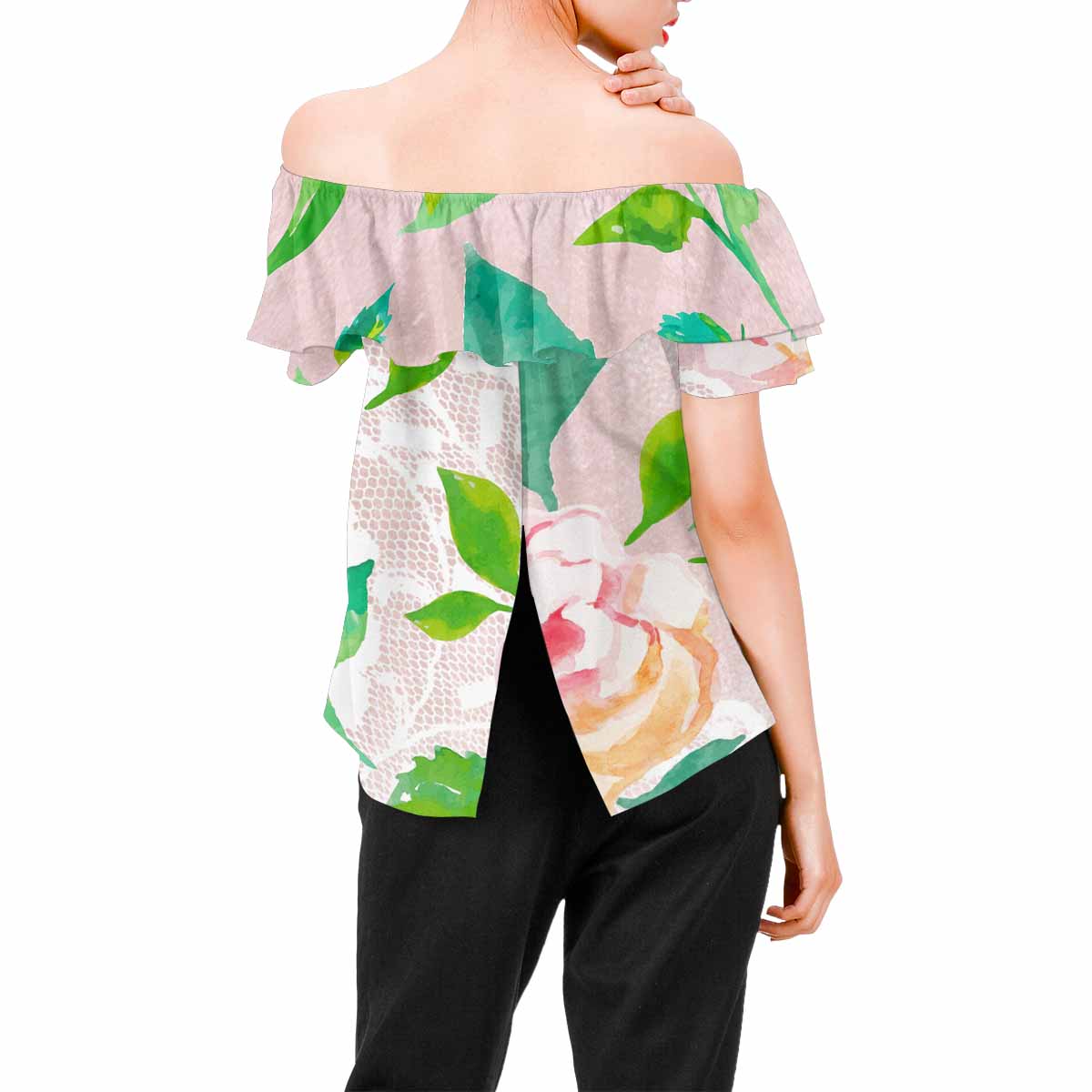 Victorian Lace print Chiffon Blouse, design 21