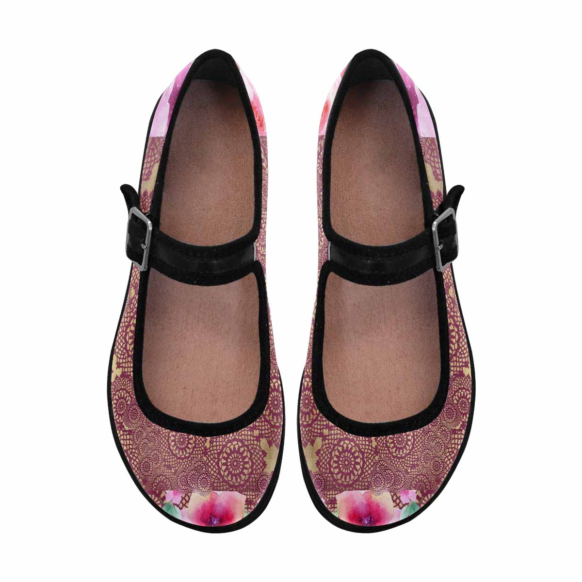 Victorian lace print, cute, vintage style women's Mary Jane shoes, design 13