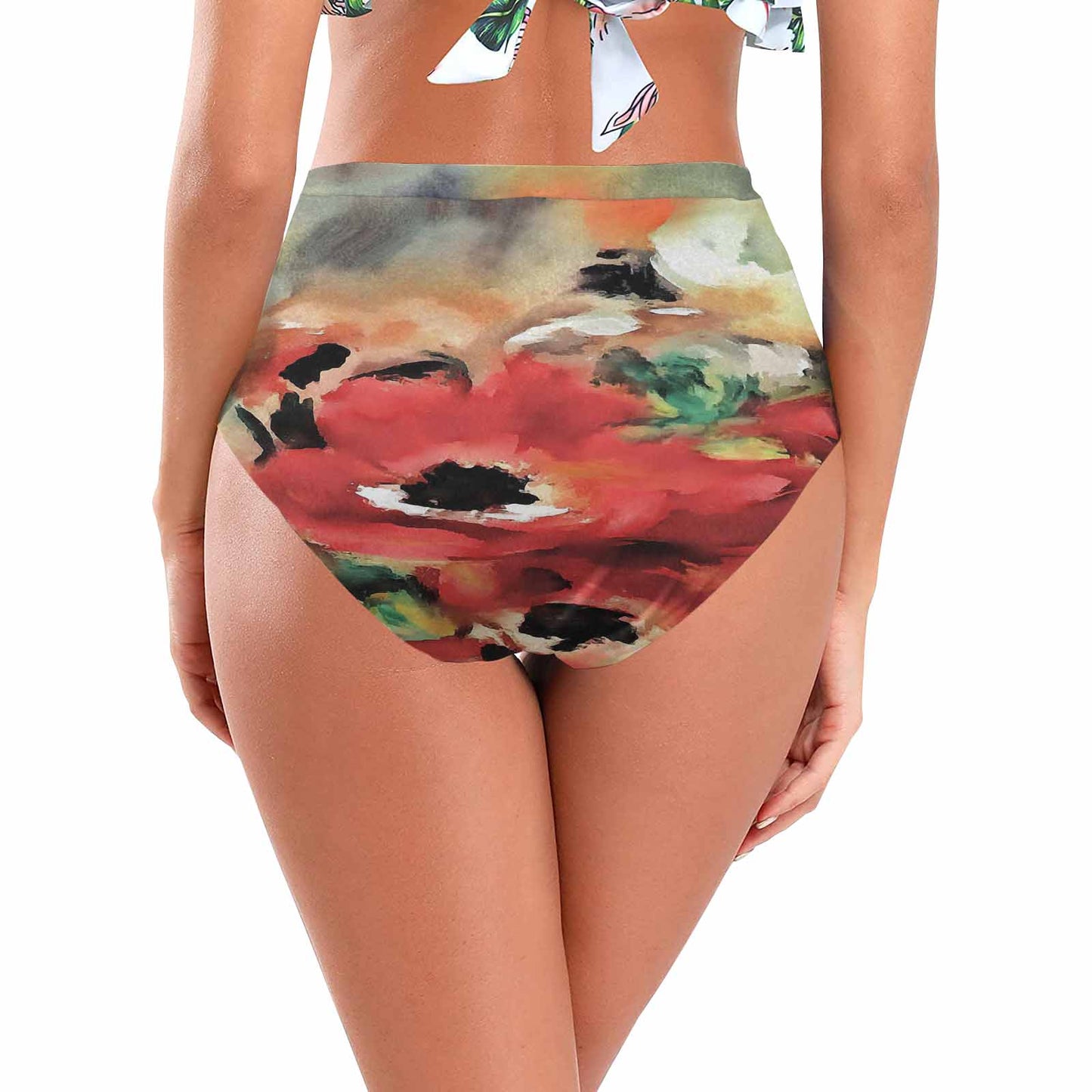Vintage floral High waist bikini bottom, Design 14
