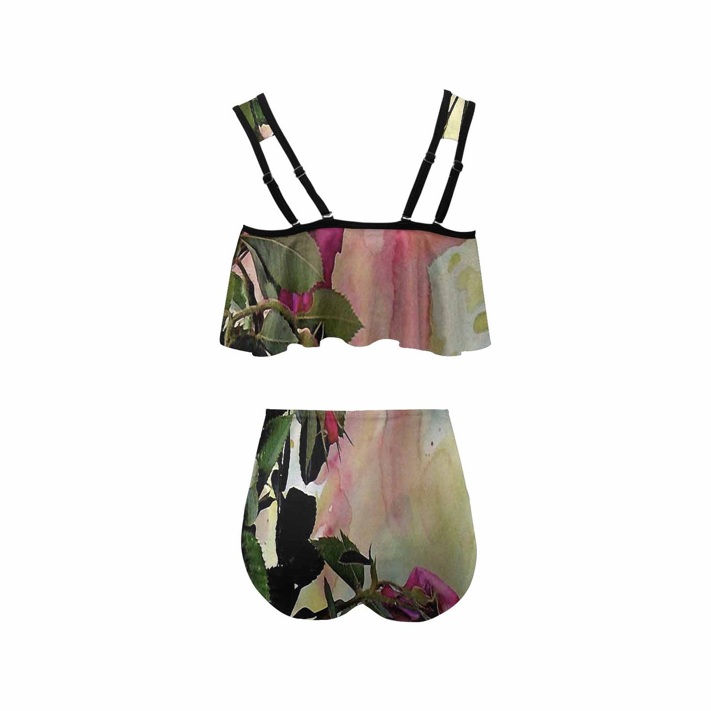 Vintage floral high waisted flounce top bikini, swim wear, Design 22