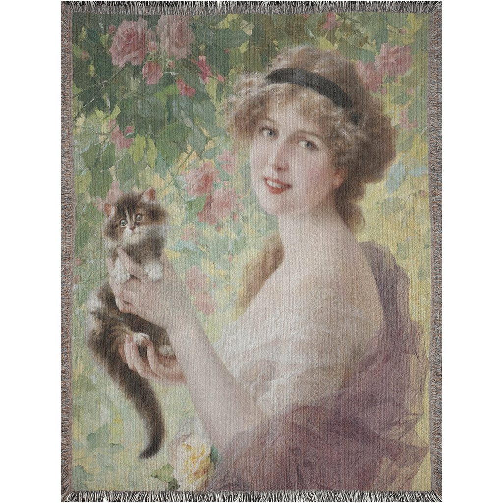 100% cotton Victorian Lady design design woven blanket, 50 x 60 or 60 x 80in, Her most precious