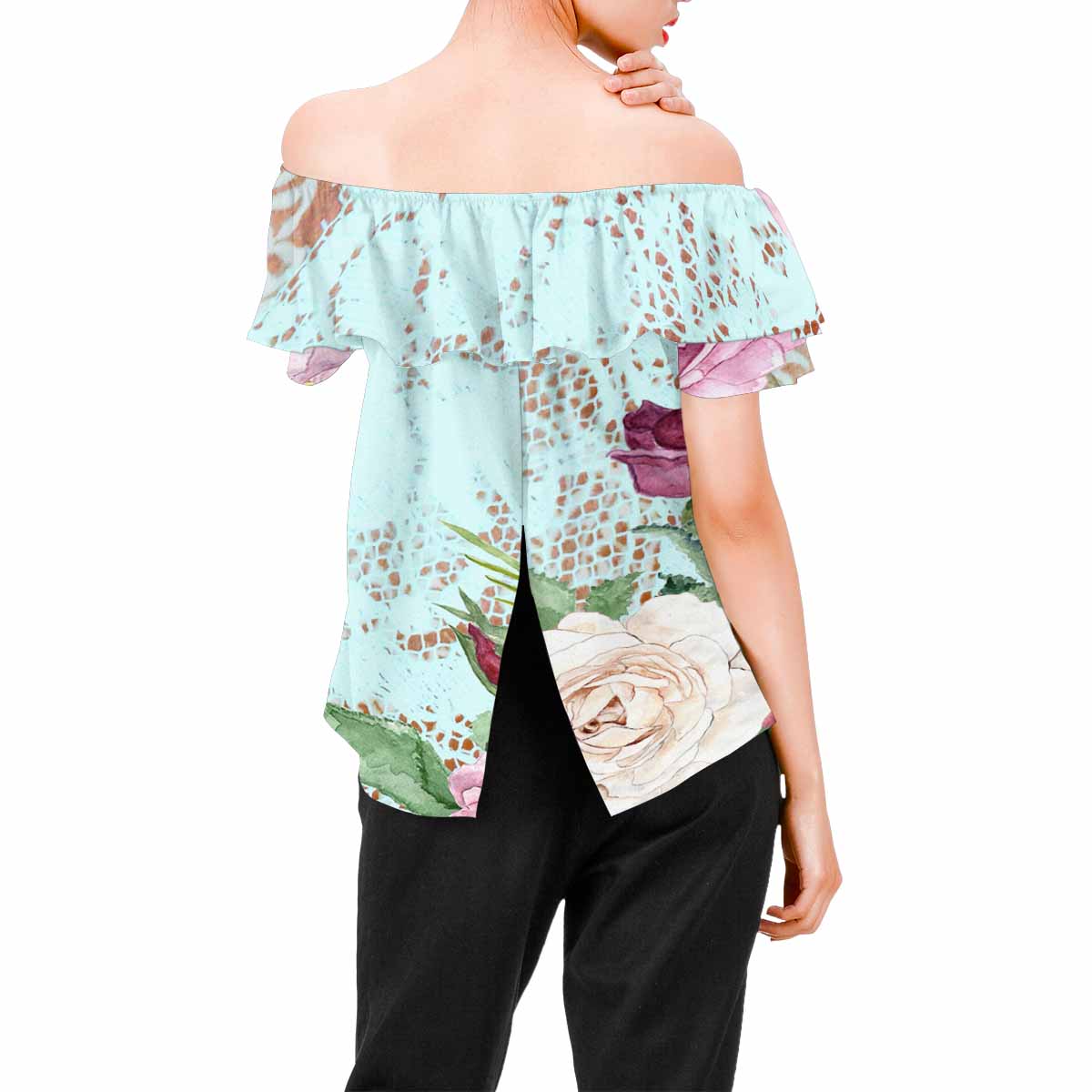 Victorian Lace print Chiffon Blouse, design 24