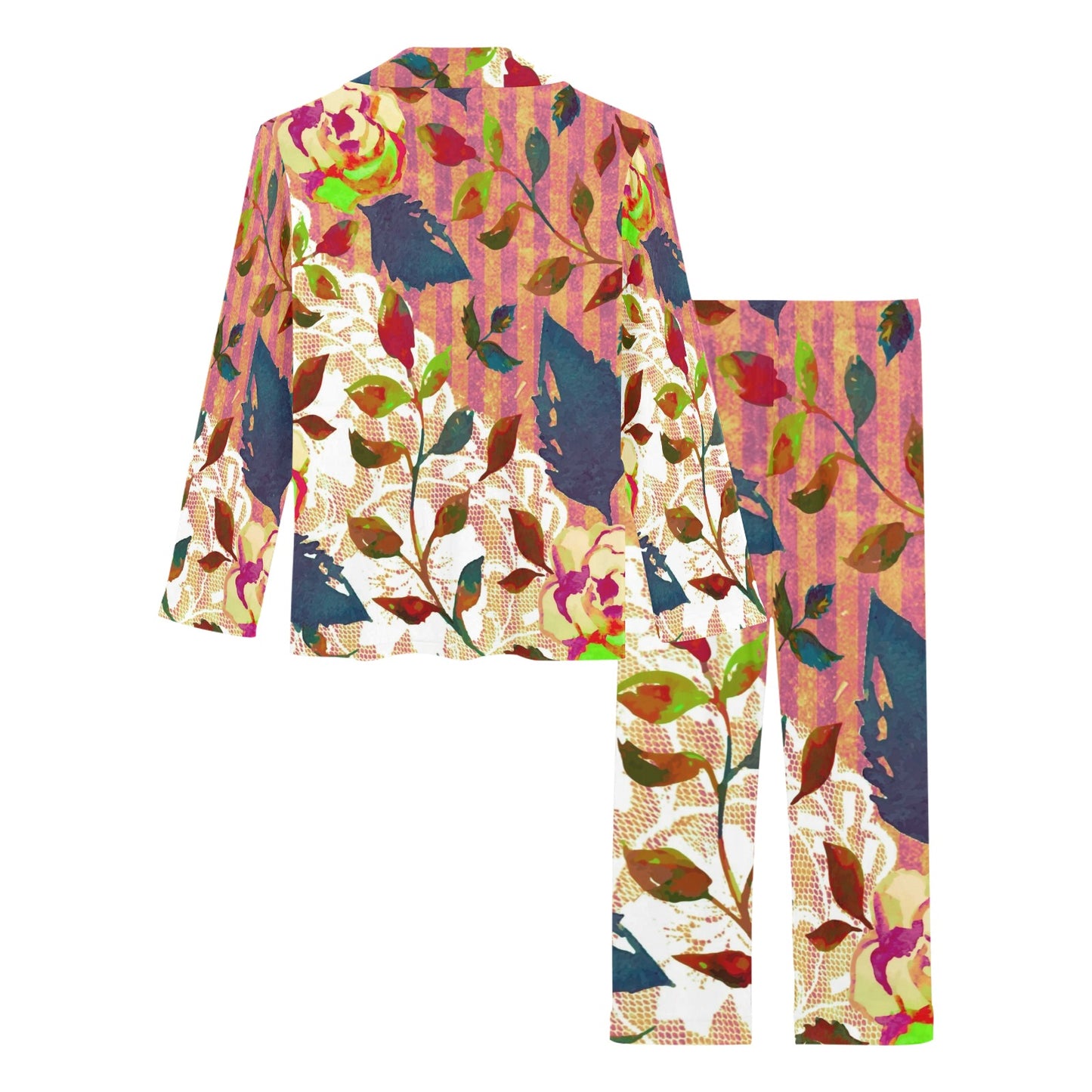 Victorian printed lace pajama set, design 22 Women's Long Pajama Set (Sets 02)