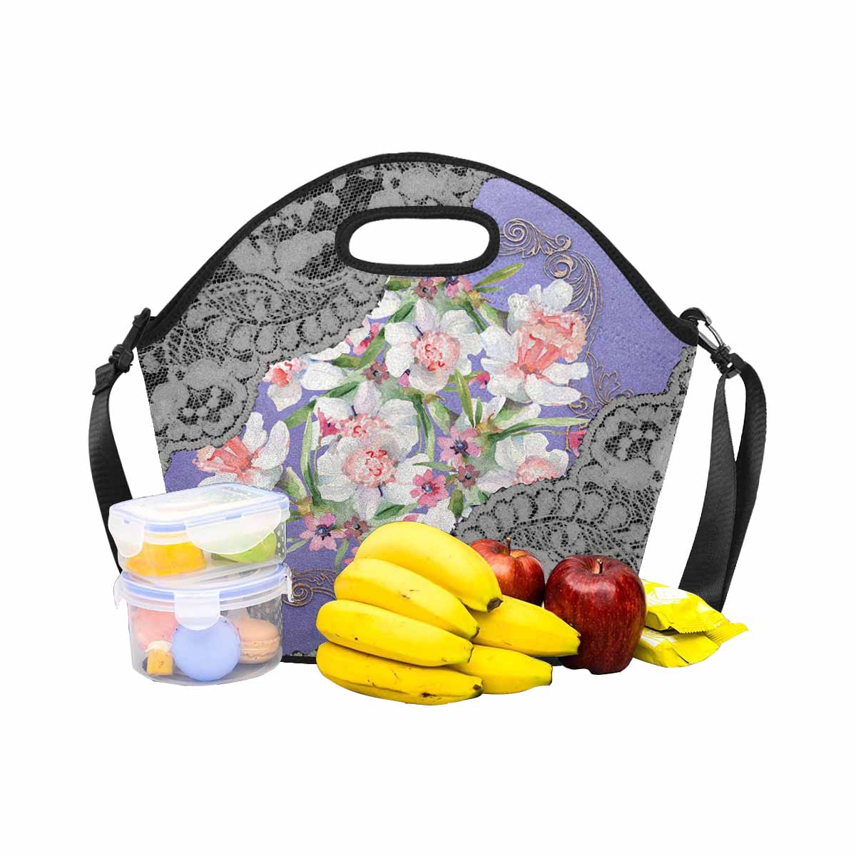 Victorian lace print insulated lunch bag, design 45