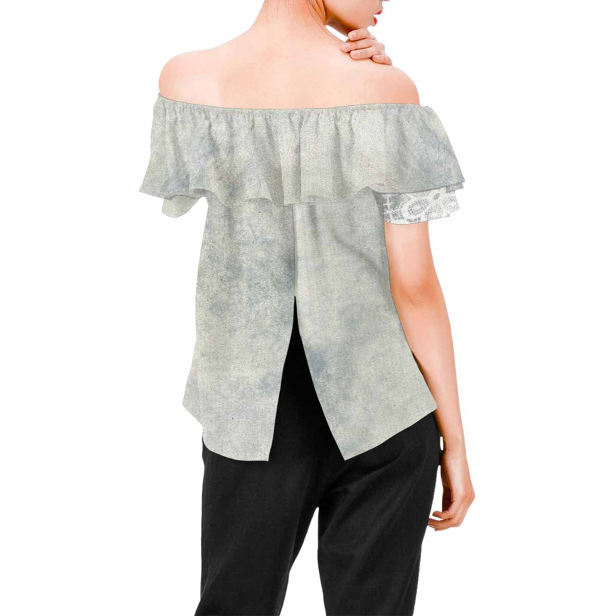 Victorian Lace print Chiffon Blouse, design 36