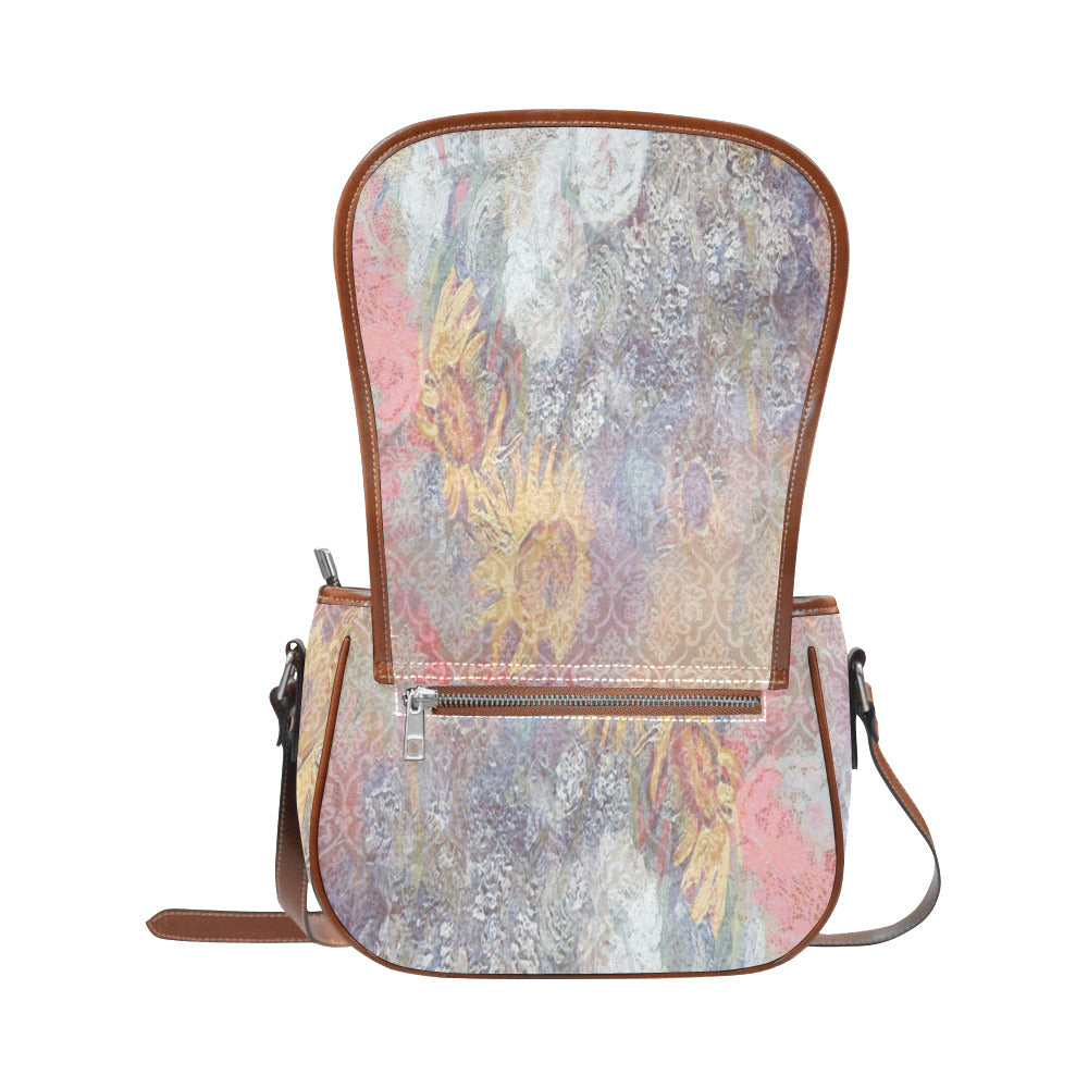 Vintage floral handbag, Design 54x Model 1695341 Saddle Bag/Large (Model 1649)