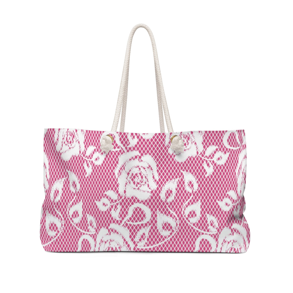 Victorian lace print weekender bag, large, design 17