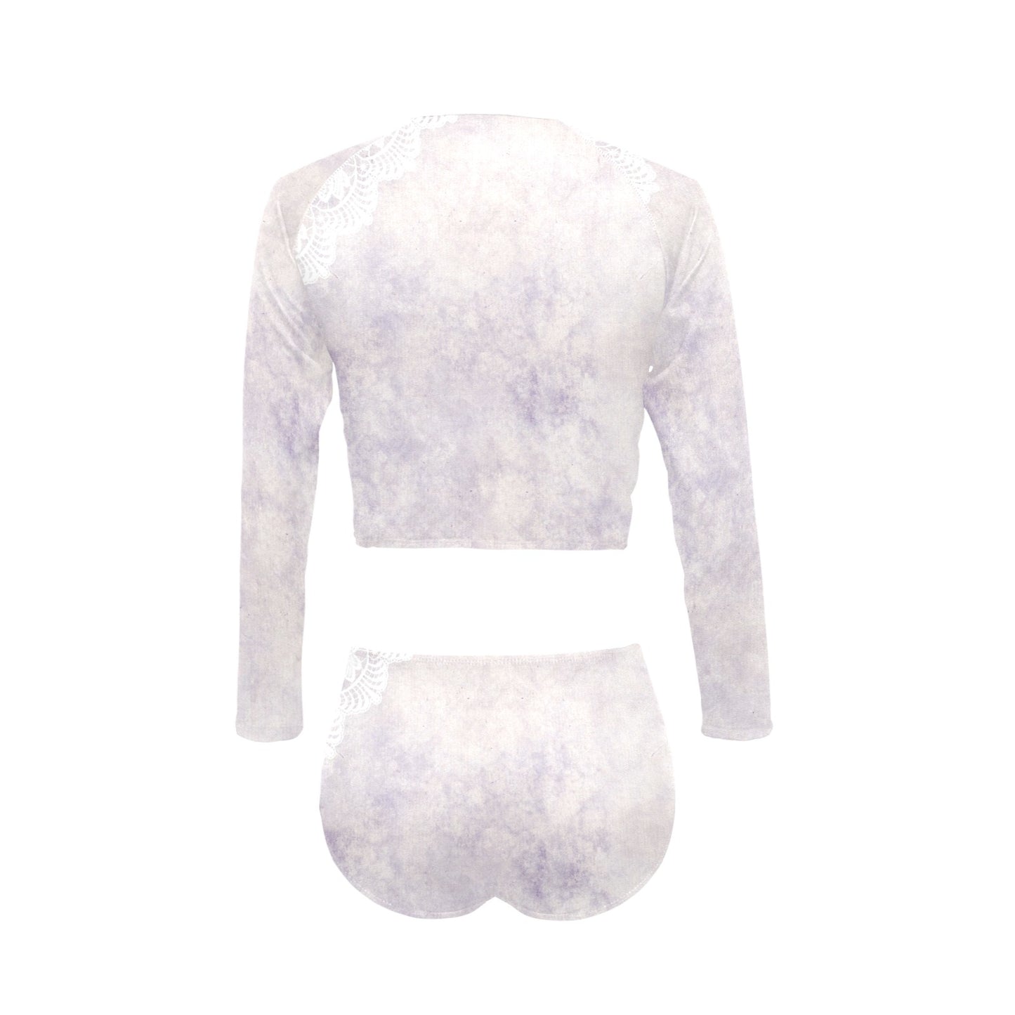 Victorian printed lace, long sleeve 2pc swimsuit, beachwear, design 40 Long Sleeve Bikini Set (Model S27)