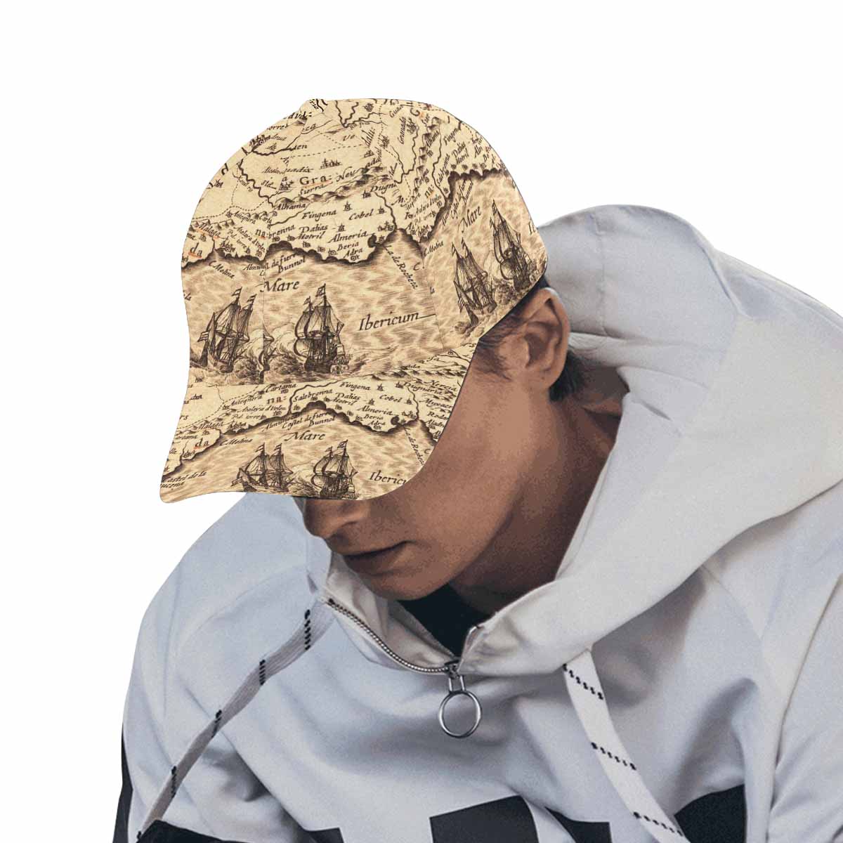 Antique Map design dad cap, trucker hat, Design 25