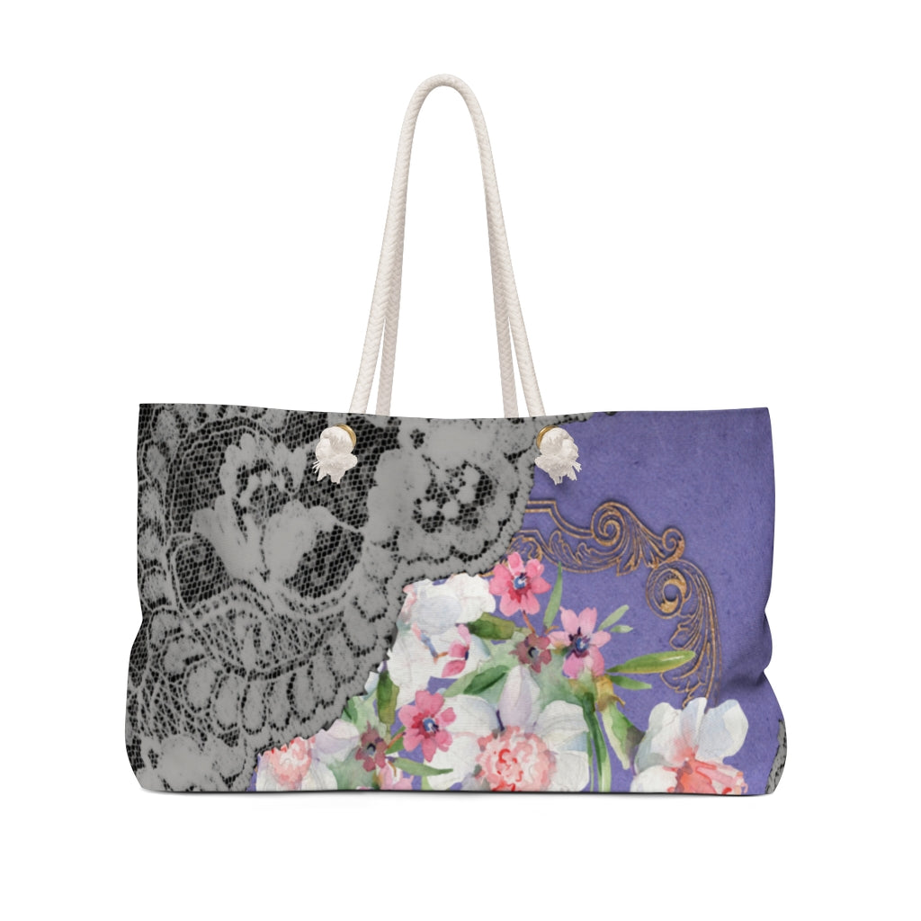 Victorian lace print weekender bag, large, design 45