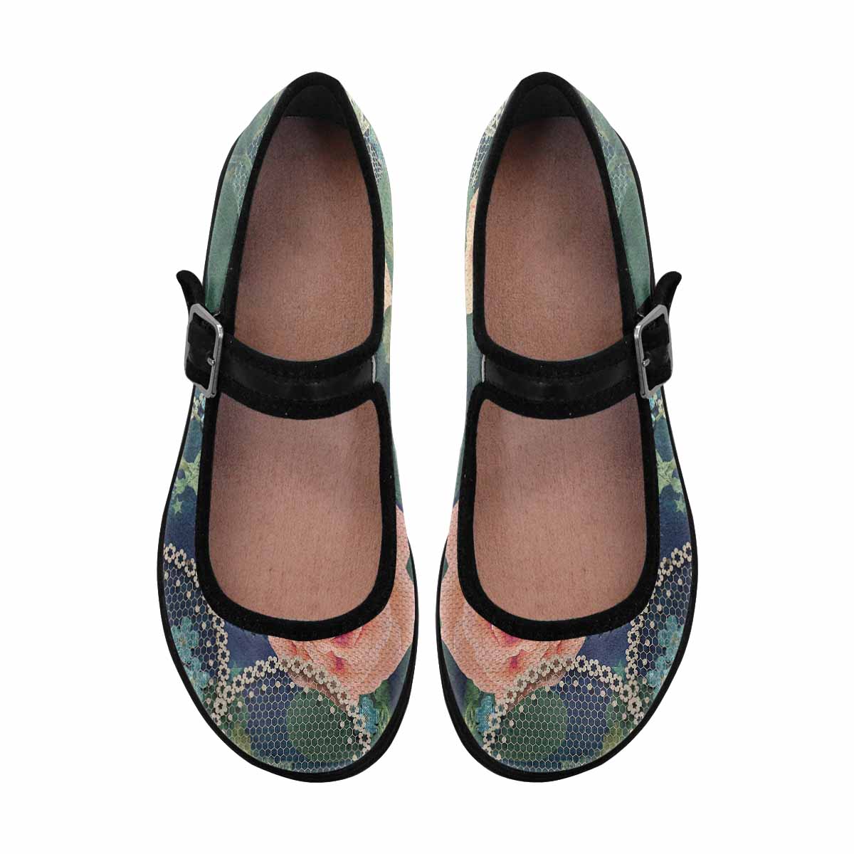 Victorian lace print, cute, vintage style women's Mary Jane shoes, design 01