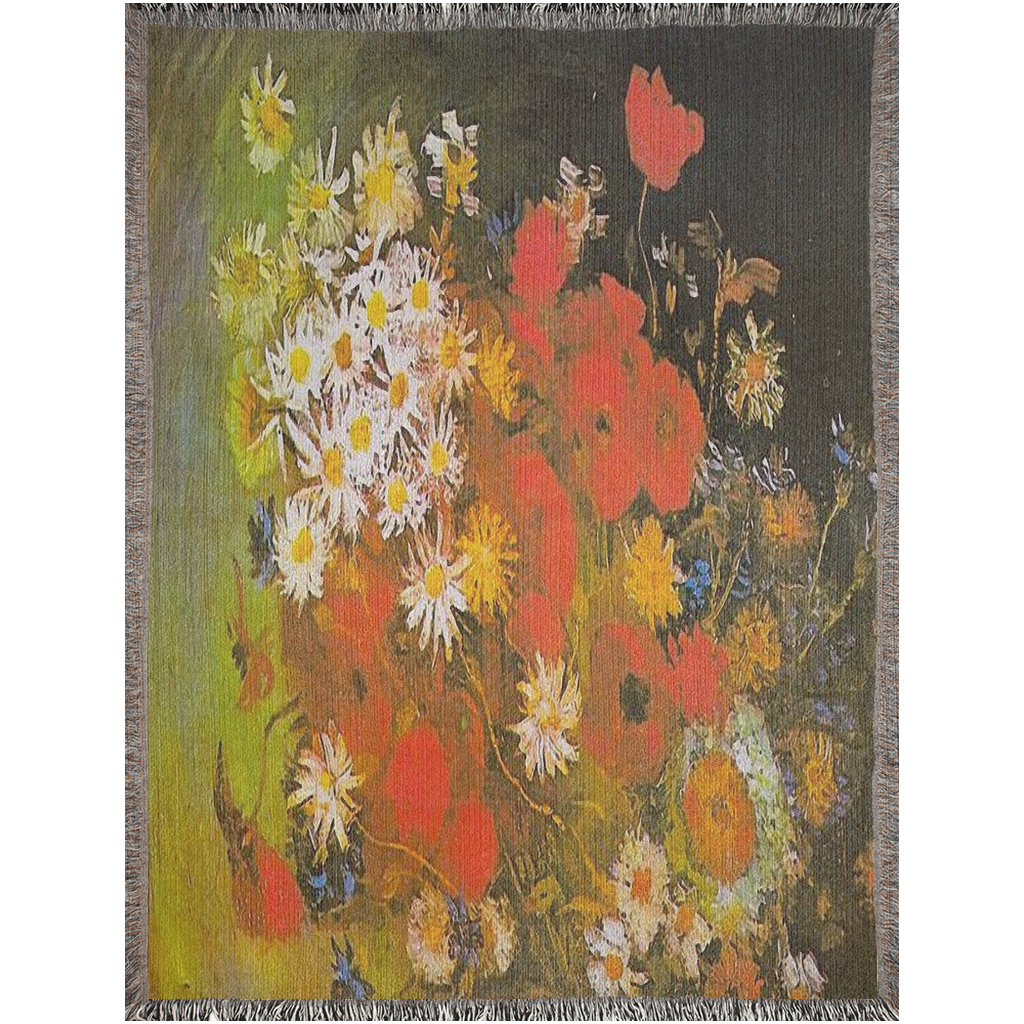 100% cotton Vintage Floral design woven blanket, 50 x 60 or 60 x 80in, Design 60