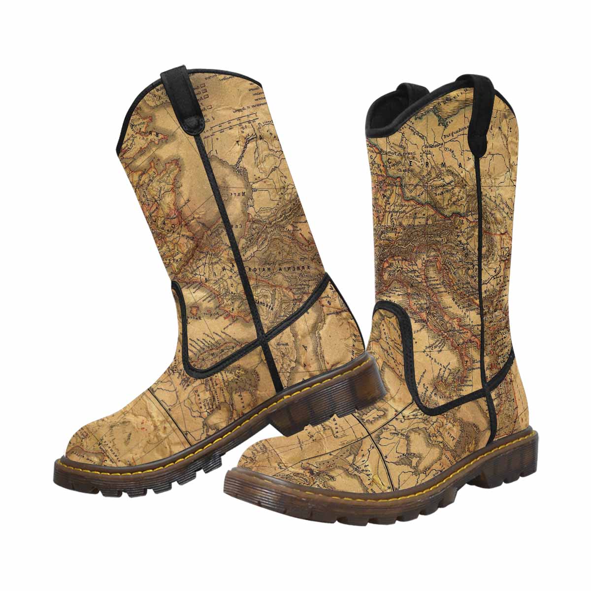 Antique Map design womens western lumber boots, Design 21