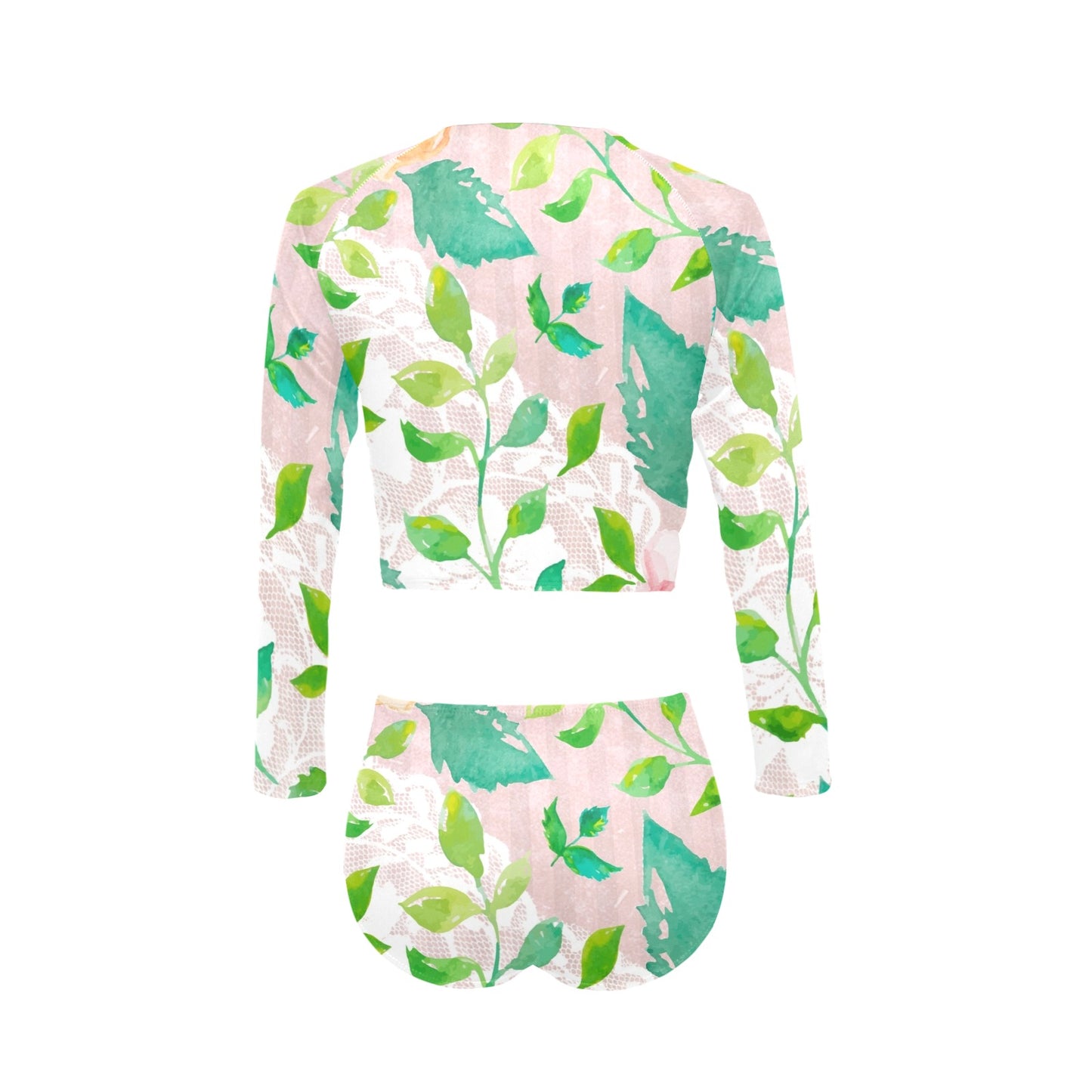 Victorian printed lace, long sleeve 2pc swimsuit, beachwear, design 21 Long Sleeve Bikini Set (Model S27)