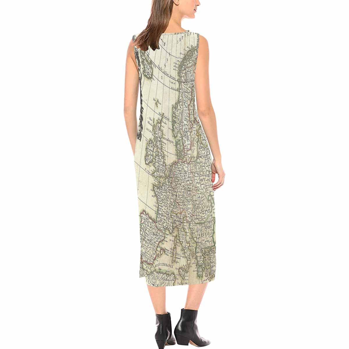 Antique Map chic long dress, Design 23