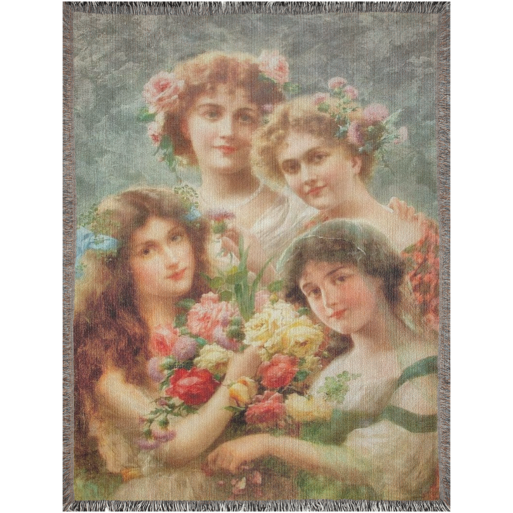 100% cotton Victorian Girls design woven blanket, 50 x 60 or 60 x 80in, GIRLS