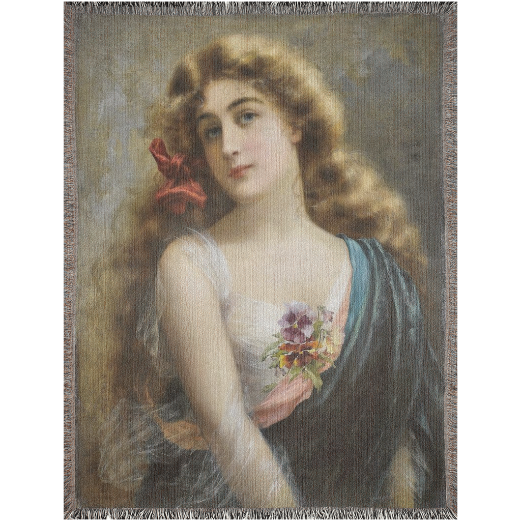 100% cotton Victorian Lady design design woven blanket, 50 x 60 or 60 x 80in, An auburn beauty
