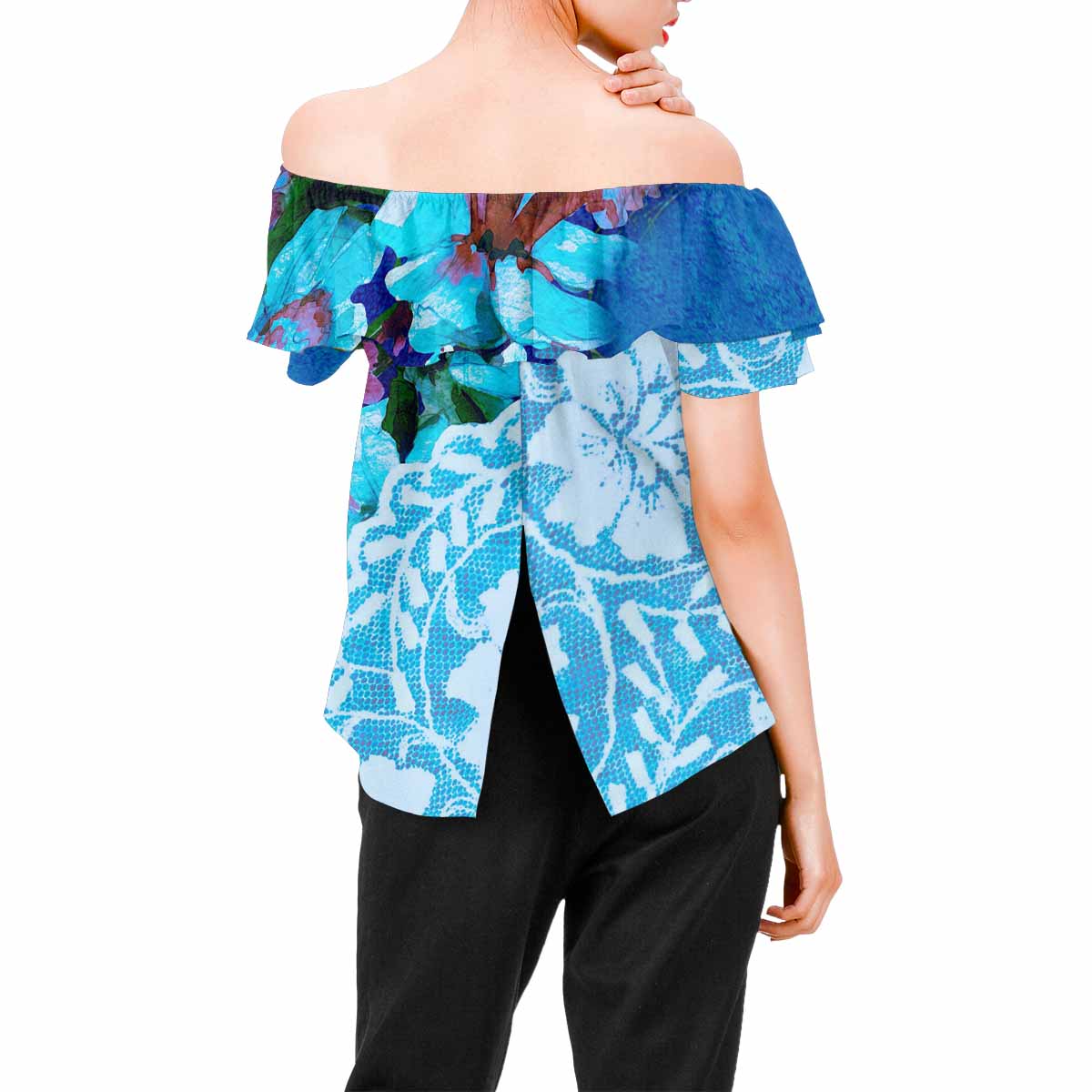 Victorian Lace print Chiffon Blouse, design 49