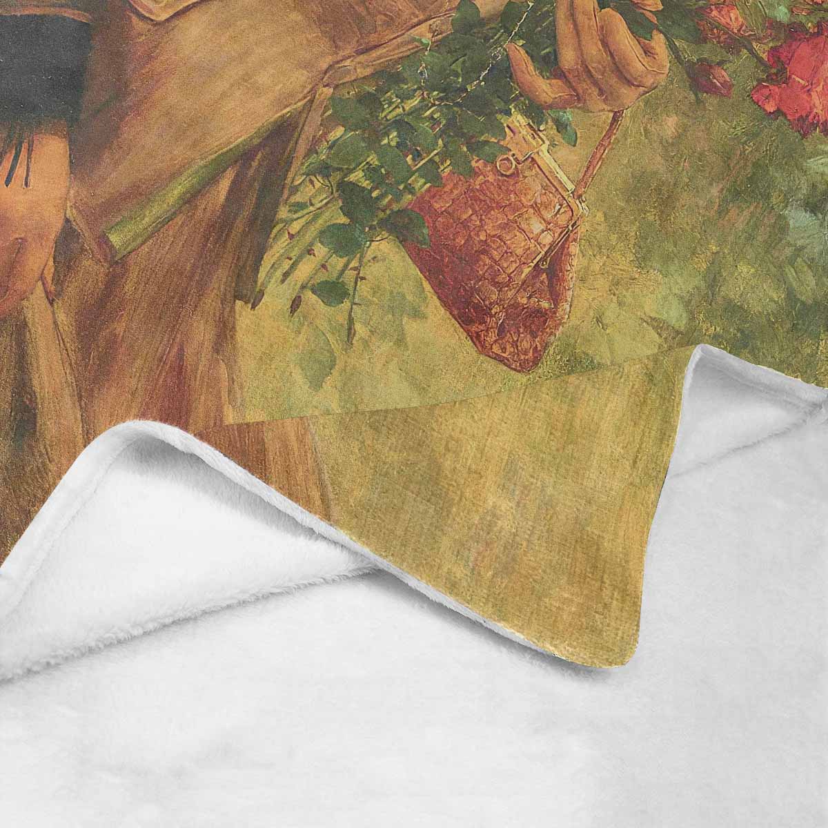 Victorian Lady Design BLANKET, LARGE 60 in x 80 in, Elegant Lady With A Bouquet Of Roses