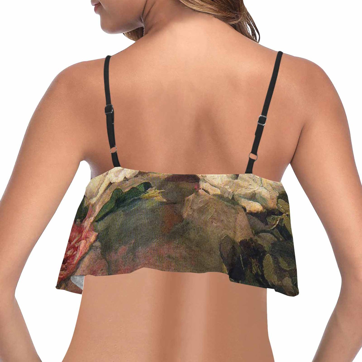 Vintage floral flounce bikini top, Design 37