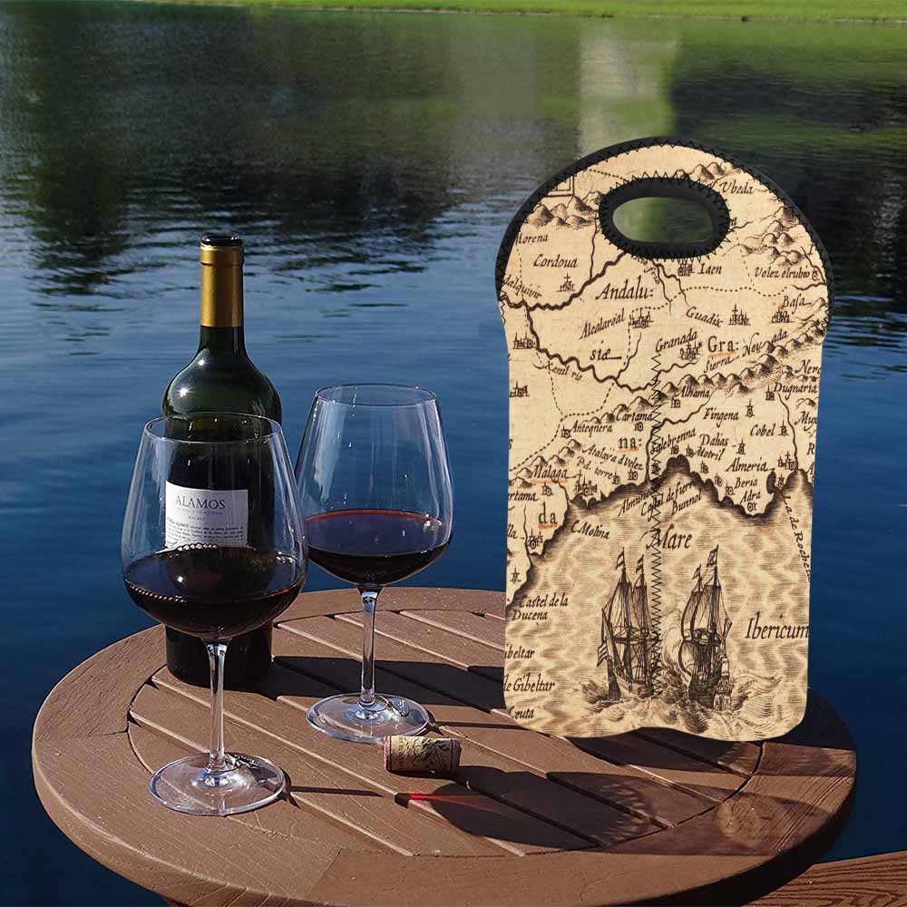 2 Bottle Antique map wine bag,Design 25