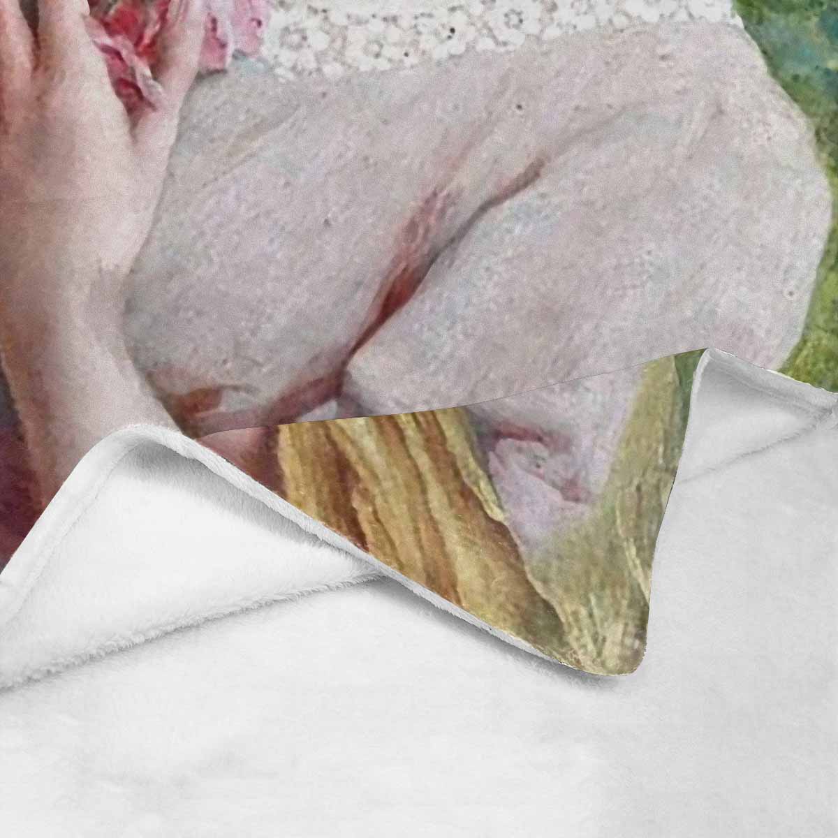 Victorian Lady Design BLANKET, LARGE 60 in x 80 in, Lady Picking Pink Rose