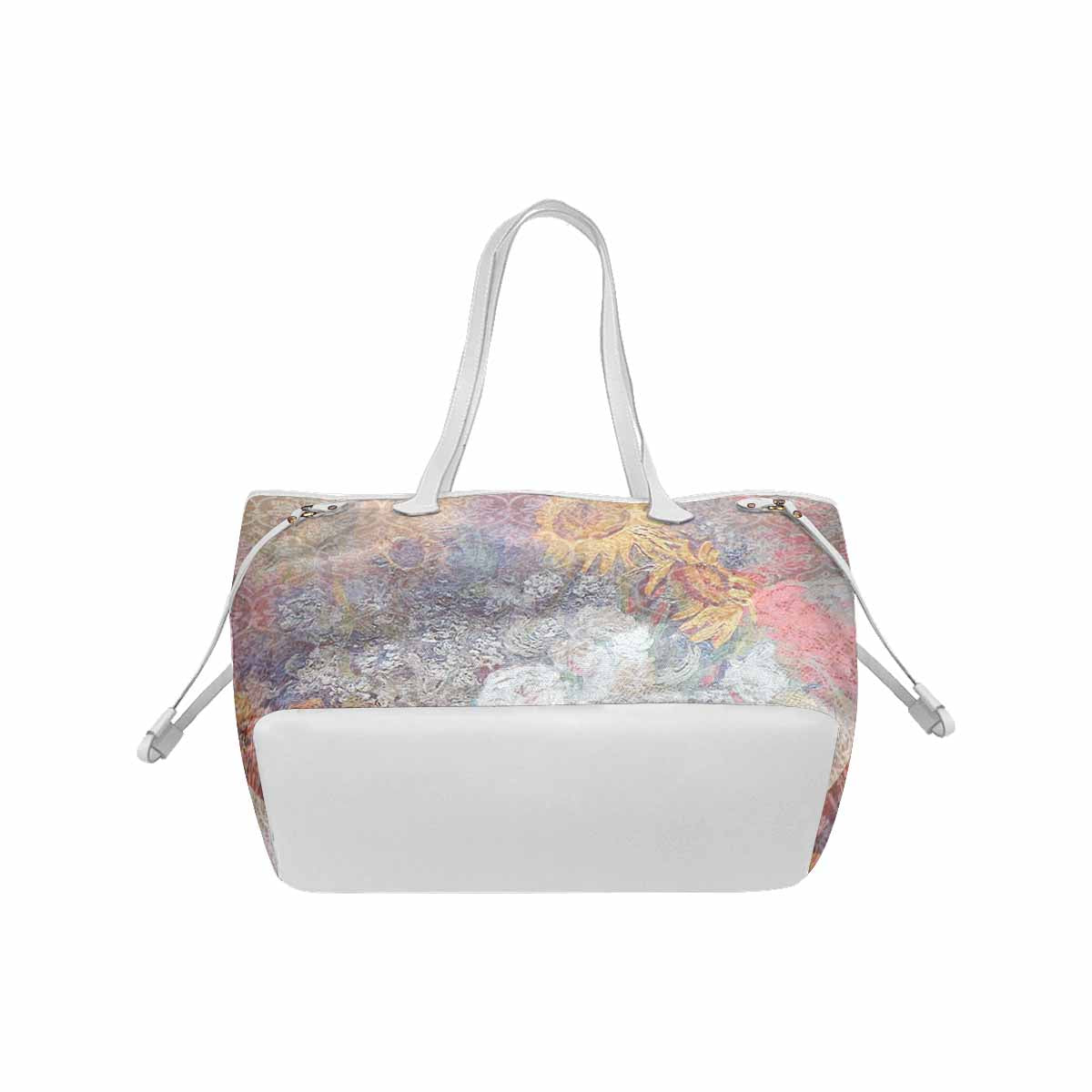 Vintage Floral Handbag, Classic Handbag, Mod 1695361Design 54x WHITE TRIM