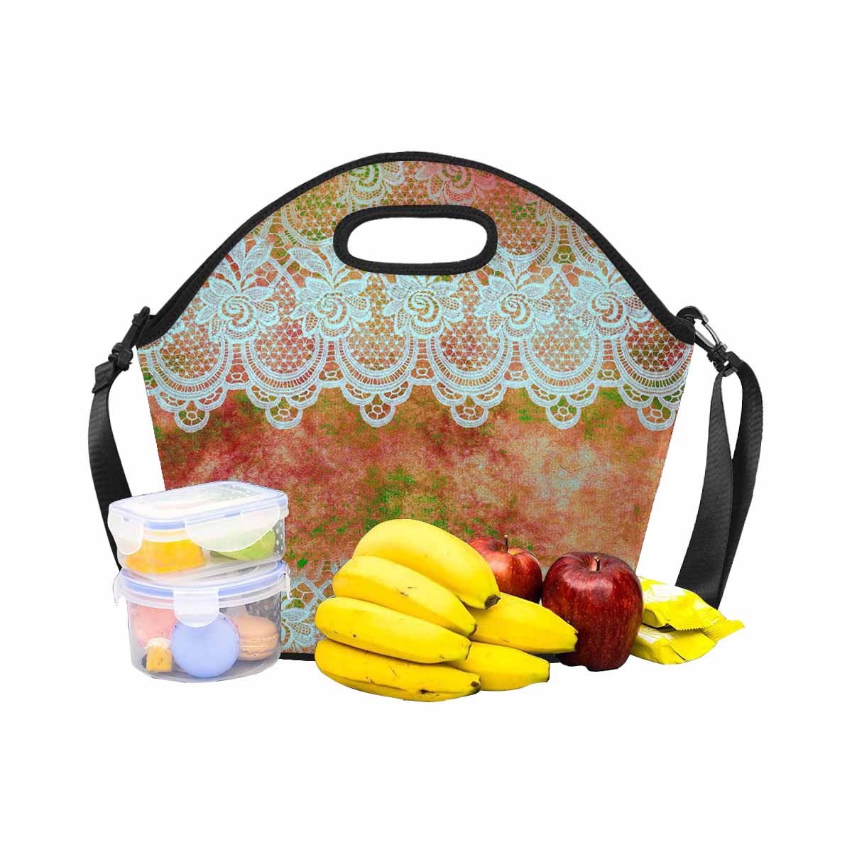 Victorian lace print insulated lunch bag, design 31