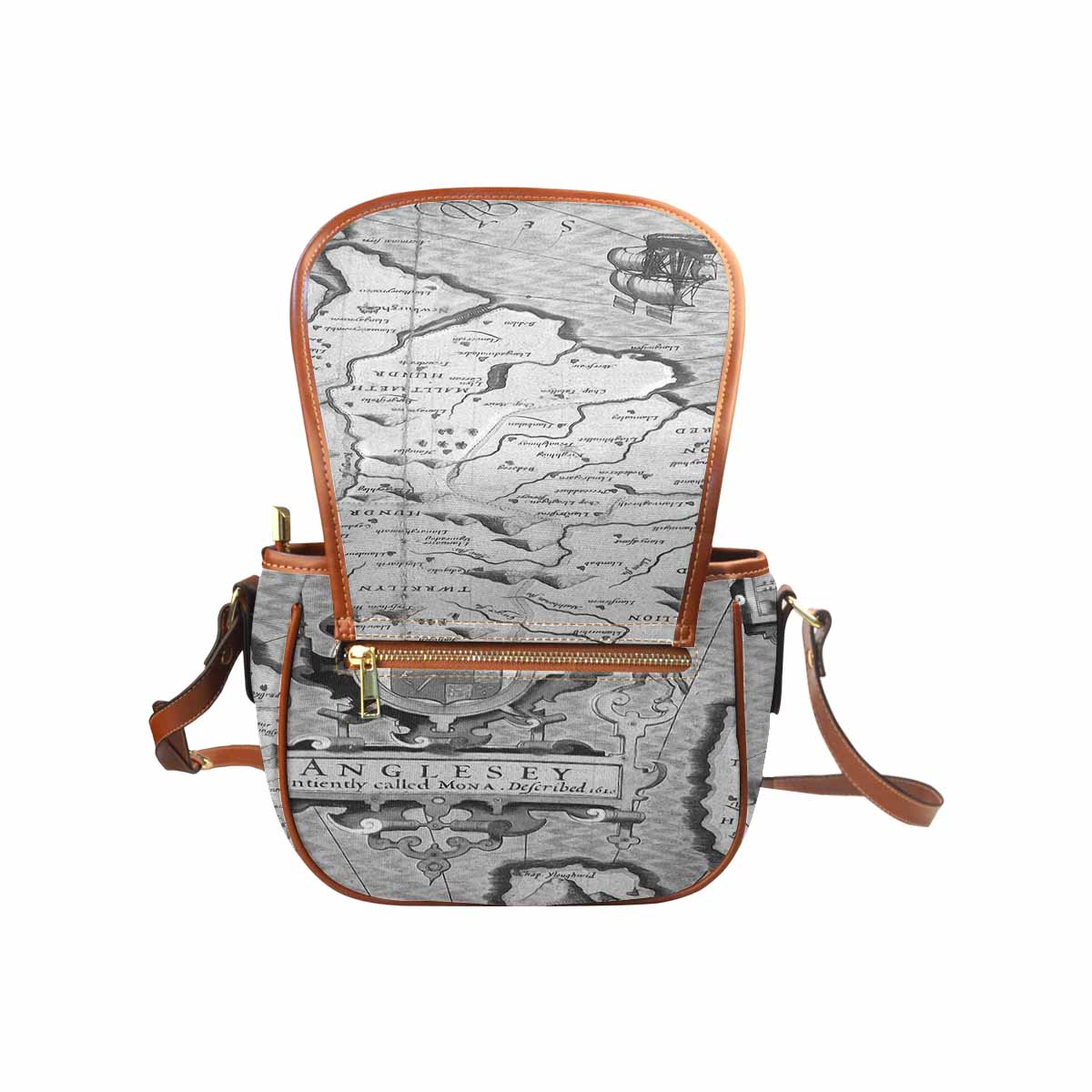 Antique Map design Handbag, saddle bag, Design 11