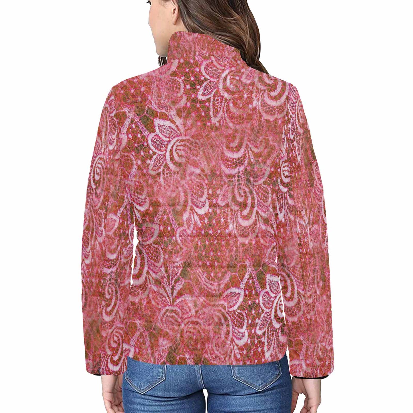 Victorian Lace print womens padded quilted jacket, design 33