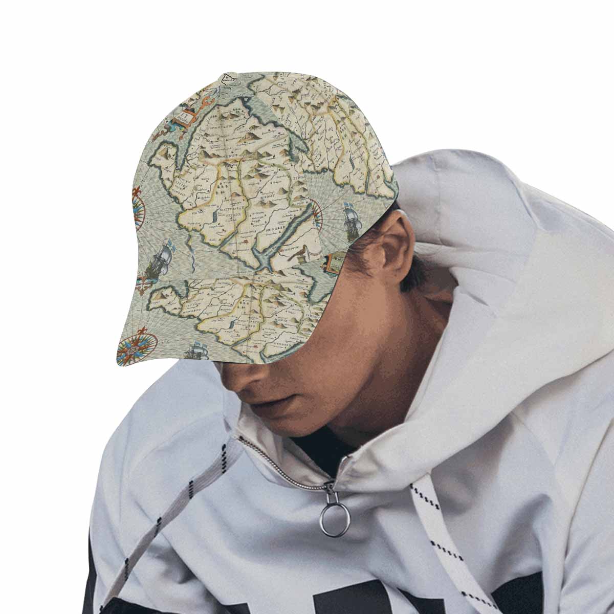 Antique Map design dad cap, trucker hat, Design 13