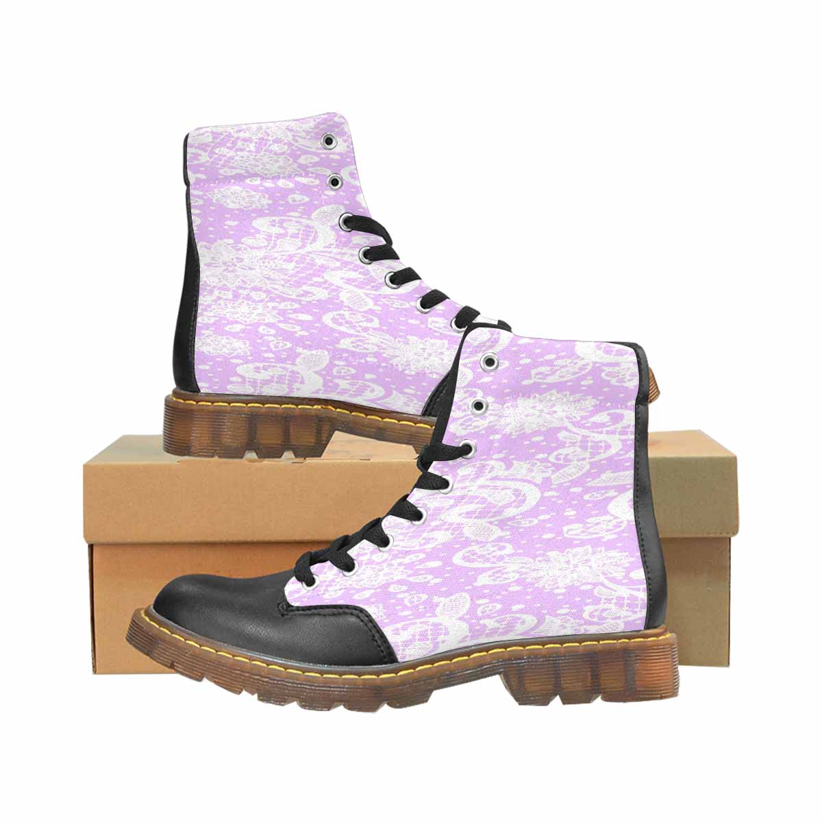 Victorian lace print, cute but tough, Winter walk about boots, design 06