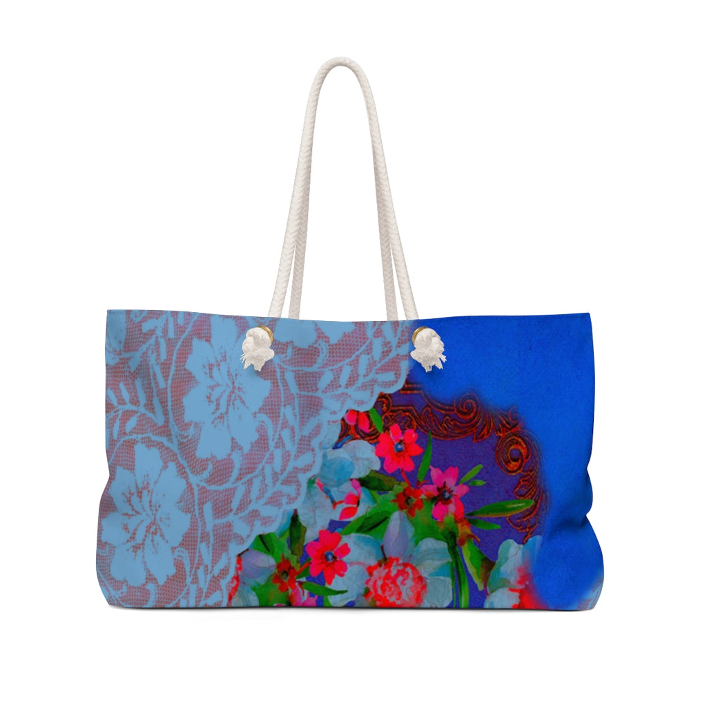 Victorian lace print weekender bag, large, design 46