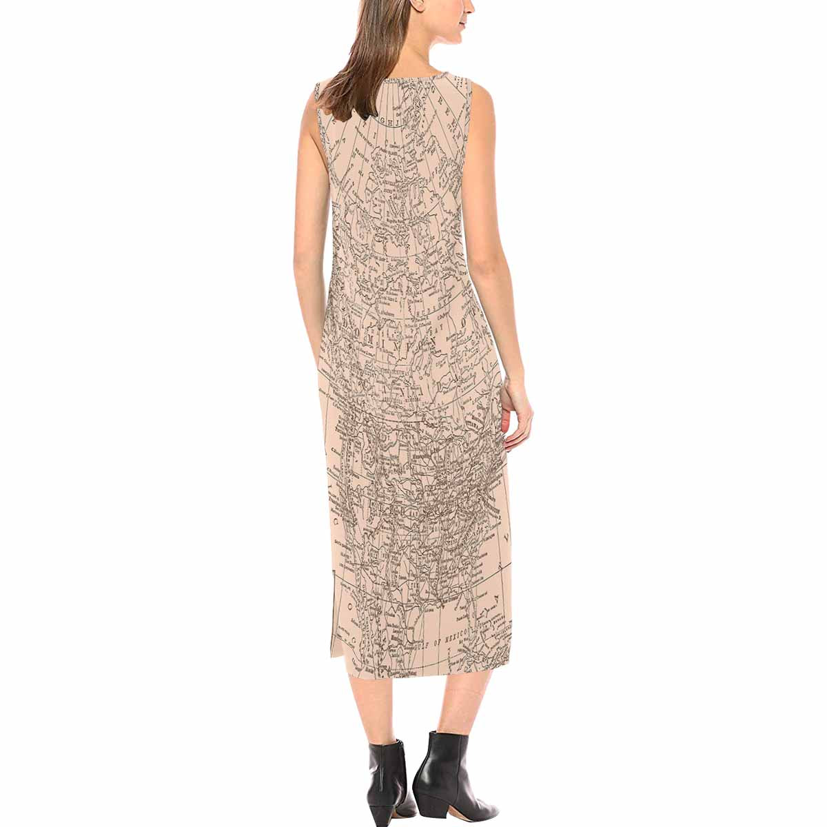 Antique Map chic long dress, Design 49