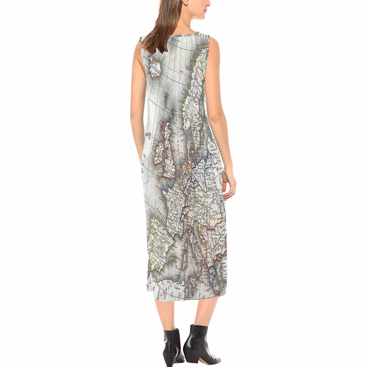 Antique Map chic long dress, Design 30