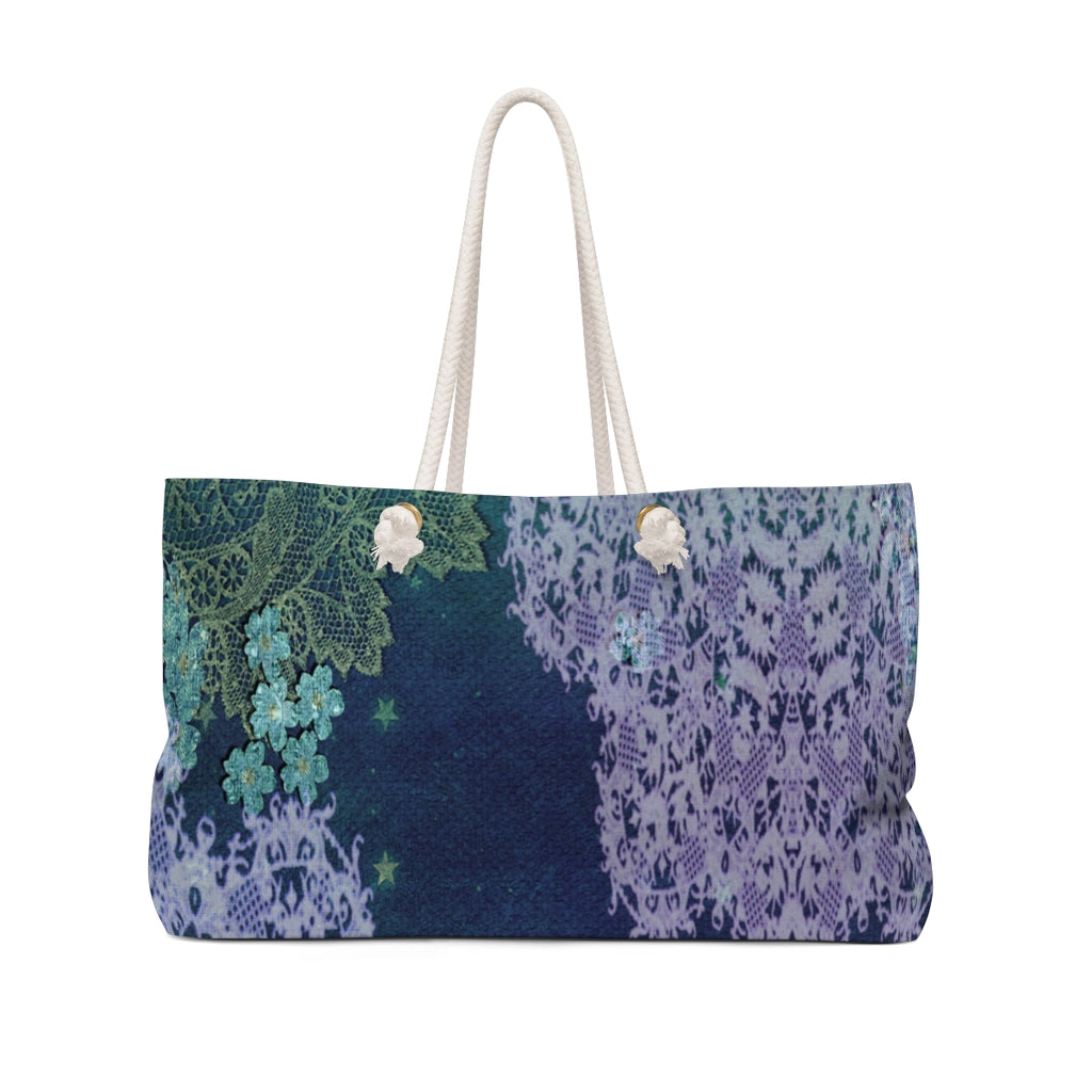Victorian lace print weekender bag, large, design 05