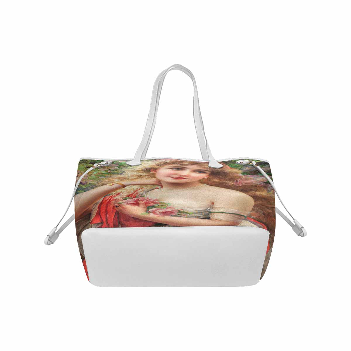 Victorian Lady Design Handbag, Model 1695361, Model 1695361, Young Lady With Roses, WHITE TRIM