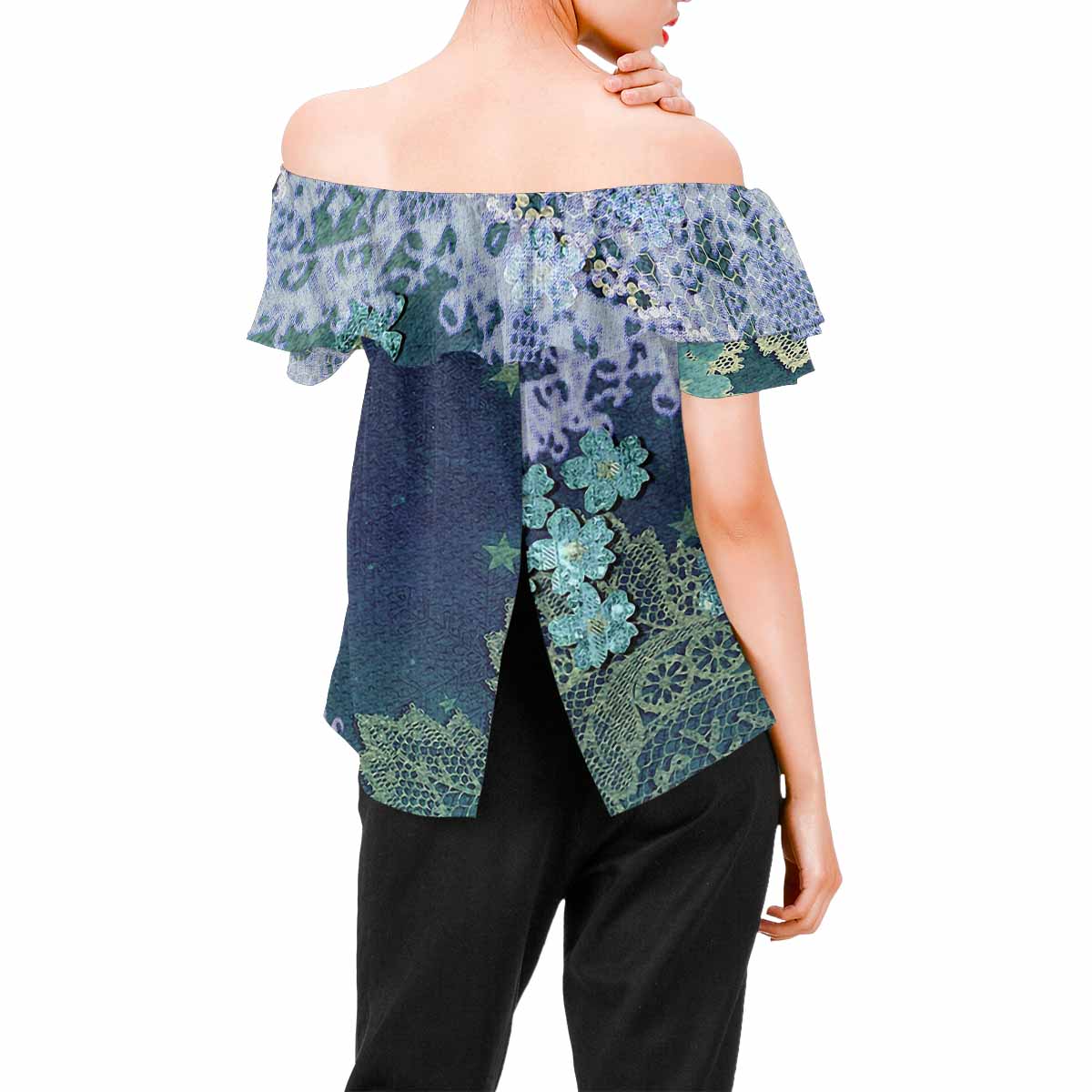 Victorian Lace print Chiffon Blouse, design 05