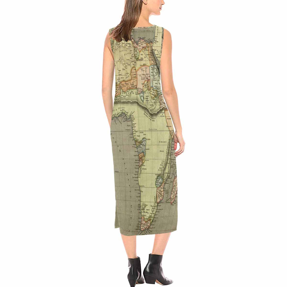 Antique Map chic long dress, Design 34
