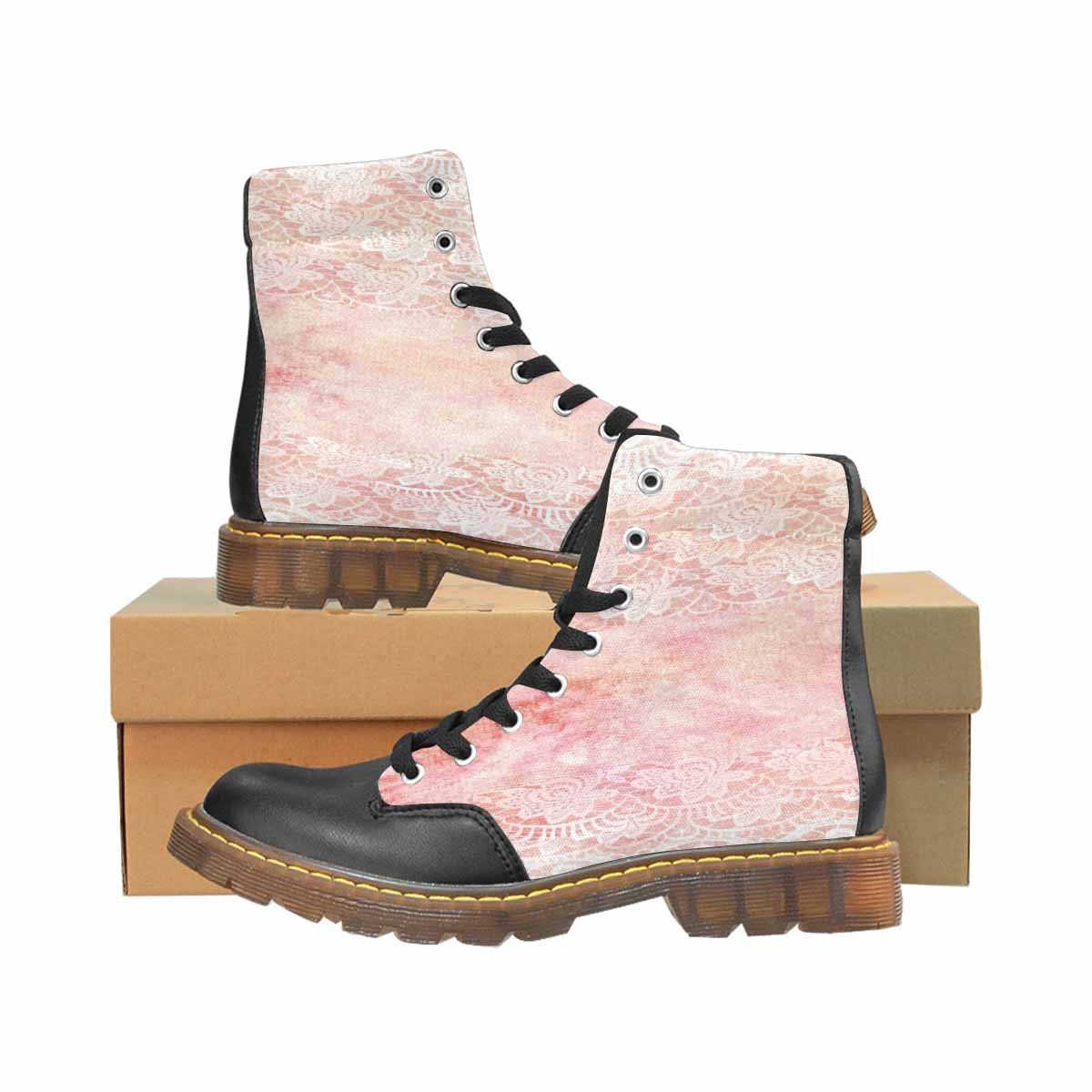 Victorian lace print, cute but tough, Winter walk about boots, design 38