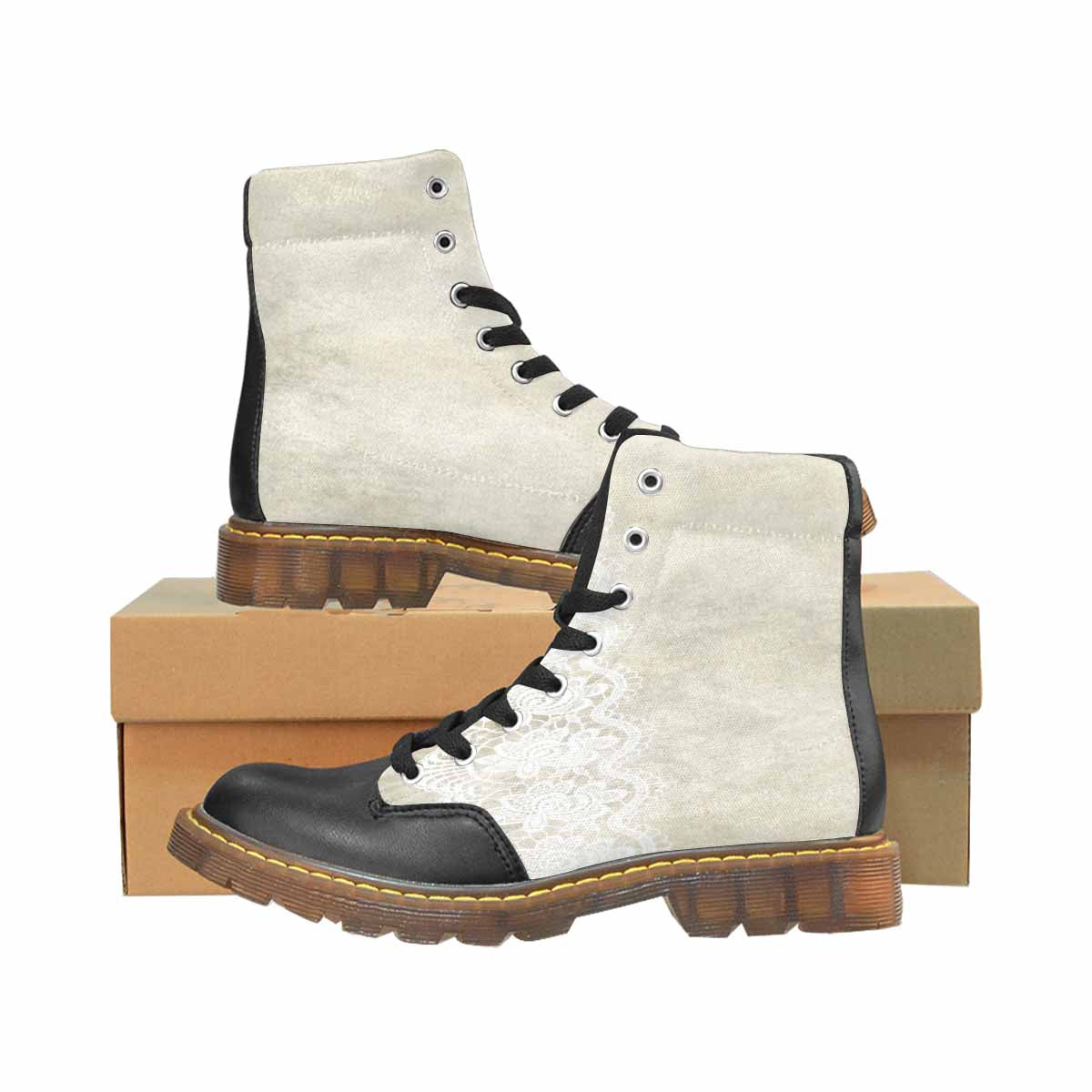 Victorian lace print, cute but tough, Winter walk about boots, design 27