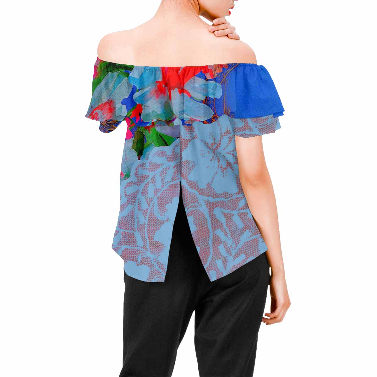 Victorian Lace print Chiffon Blouse, design 46