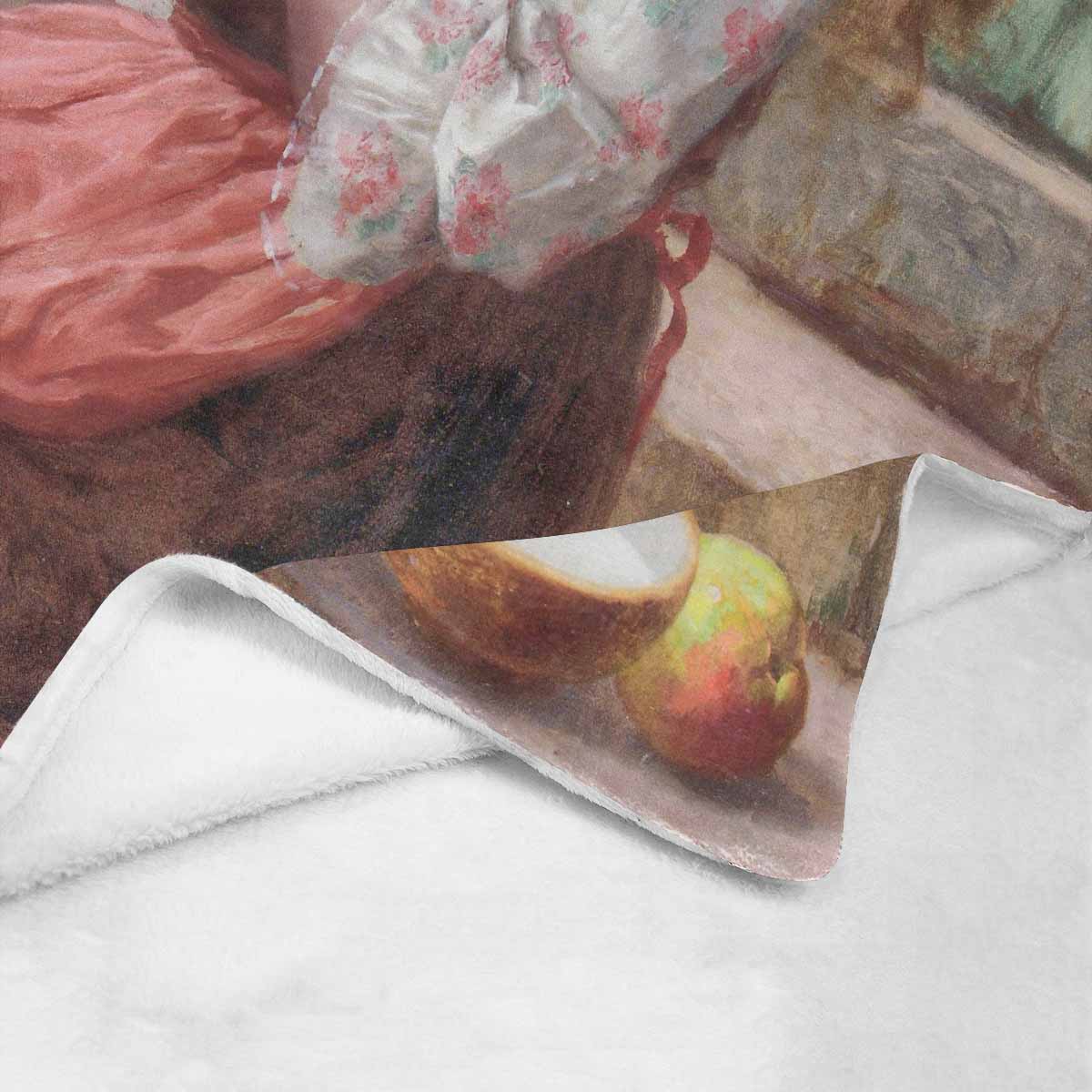 Victorian Girl Design BLANKET, LARGE 60 in x 80 in, The Little Kittens