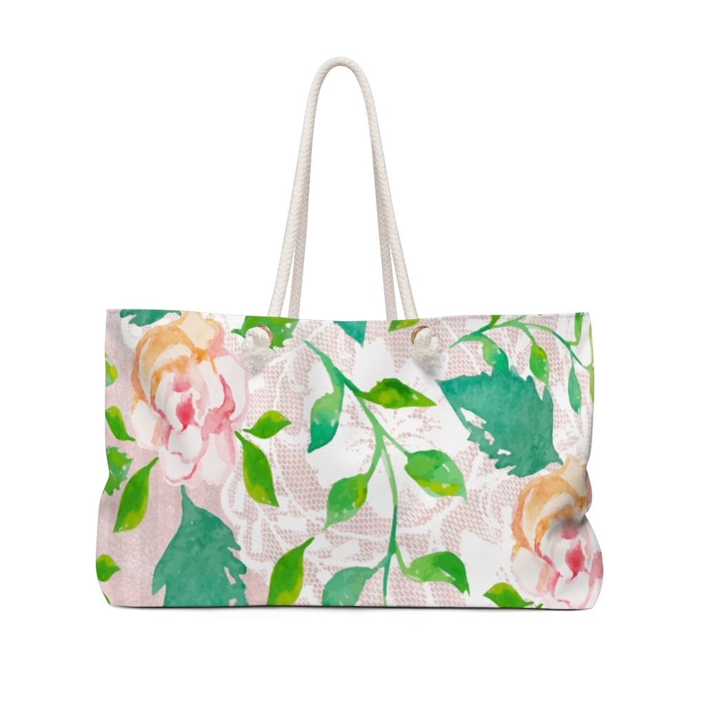 Victorian lace print weekender bag, large, design 21