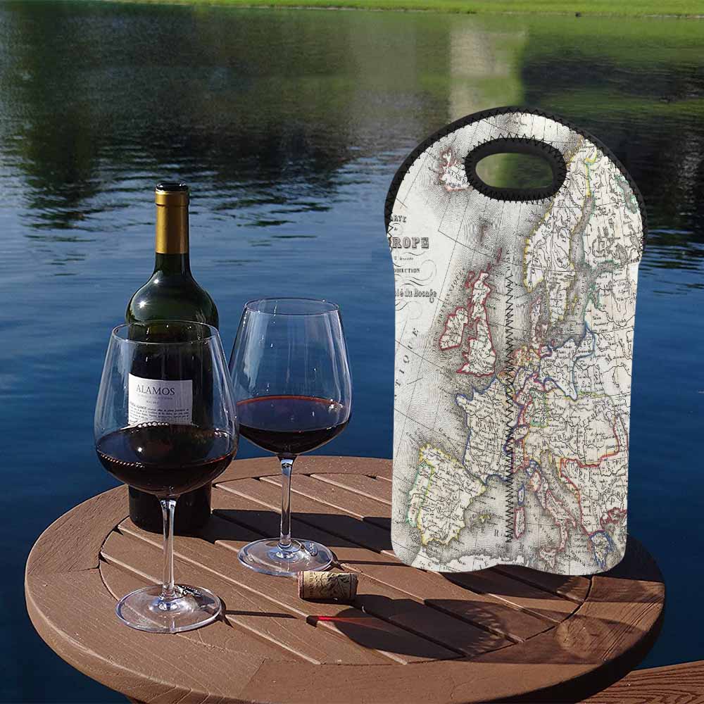 2 Bottle Antique map wine bag,Design 36